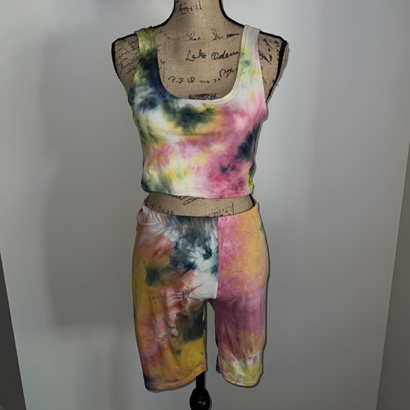 Pants - 2 Piece Tie-Dye Biker Shorts Set